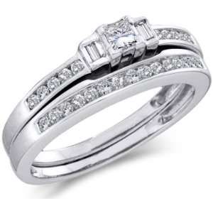 Diamond Engagement Rings Set Wedding Band 10k White Gold (0.45 Carat 