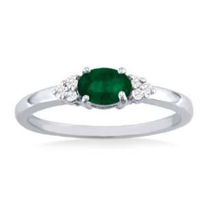    MAY Birthstone and Diamond 14k White Gold Emerald Ring Jewelry