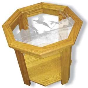  Glass Top End Table With Pheasant Etched Glass   Pheasant End Table 