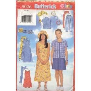  Butterick Sewing Pattern 5026 Girls Shirt, Dress, Pants, Hat 