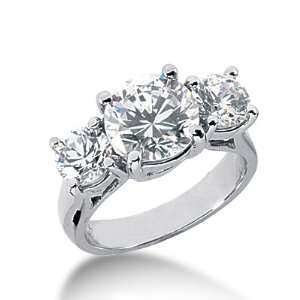  4 Ct Diamond Engagement Ring Round Prong Three Stone 14k 
