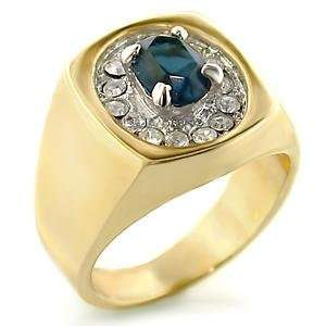  Mens Two Tone Brass Ring with Montana CZ   Size 8 13, 9 