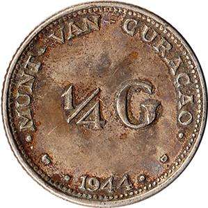 1944 (D) Curacao (Netherlands Antilles) 1/4 Gulden Silver Coin KM#44 