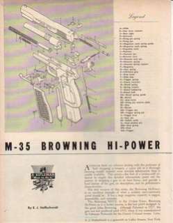 1952 BROWNING M 35 M35 PISTOL PART LIST AD ARTICLE  