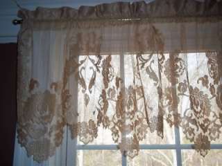 TAN BEIGE LIGHT BROWN LACE CURTAIN VALANCE 60 X 19 FLORAL ROSE FORMAL 