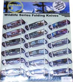   WILDLIFE COLLECTION SERIES 3 1/2 FOLDING KNIFES W/DISPLAY STAND  