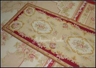 X8 RUNNER Needlepoint Rug PINK ROSE French Aubusson pattern 