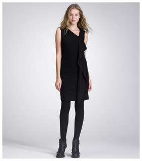 NWT Tory Burch Black Taletta Side Ruffle Dress S $350  