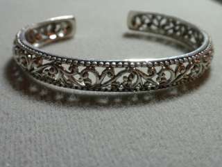 925 STERLING SILVER OPEN FILIGREE BALI STYLE CUFF BRACELET 15.8g OF 