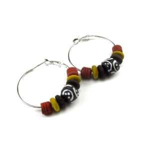   Dyed Beads with African Sand Cast Bead Hoop Earrings Jewelry