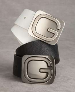 GUESS Logo Plaque Leather Belt