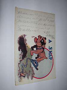   Snap comic postcard dog with foot caught in animal trap  
