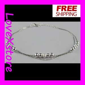   Sterling .925 Silver Plated 15 Pearls Chain Anklet Charm Anklets pc