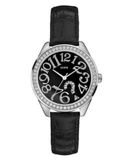 GUESS Watch, Womens Black Leather Strap G76030L   Jewelry & Watches 