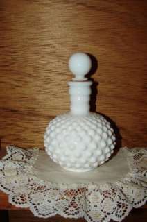 Vintage White Milk Glass Hobnail Cruet Perfume Bottle  