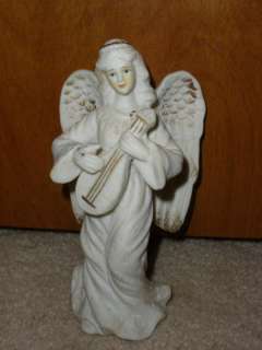 Vintage Porcelain Angel Playing Harp Figurine Figure  