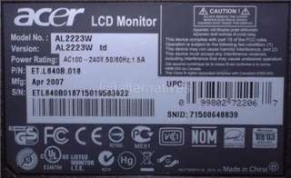 Repair Kit, Acer AL2223W, LCD Monitor, Capacitors 729440707408  