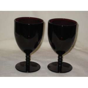  Vintage Depression Glass Royal Ruby Glass   2 Wine Glasses 