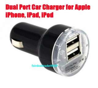 Dual Port USB Car Charger For Apple iPod iPhone 3GS 4 4S BK  