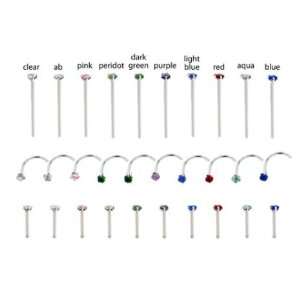 18G Nose Screw with 2.5MM Aurora Borealis Crystal Prong Set   Sold In 