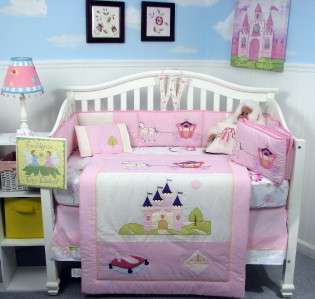   Princess Baby Nursery Crib Bedding with Pink Baby Carrier 8 pcs Set