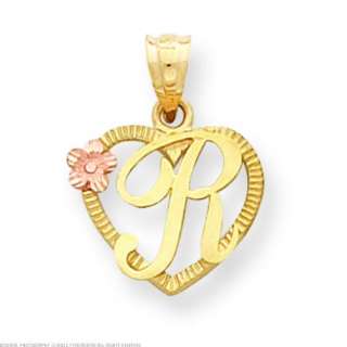 14K Two Tone Gold Initial Letter R Heart Charm Jewelry  