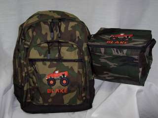 Monster Truck Camouflage Backpack Lunch bag set Camo  