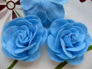 10 Big Felt Rose 4D Flower Bow Applique 60mm Blue  