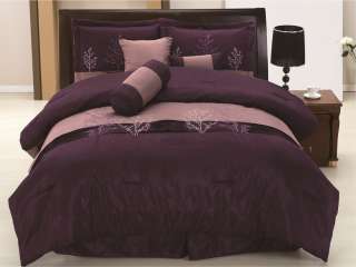   Purple Lilac Embroidery Tree Comforter Set Bed in a bag   Queen  