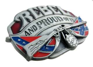 REBEL AND PROUD OF IT Confederate Flag Belt Buckle  