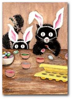 Peek & Boo Black Cats Hamster ArT Easter Egg Coloring Bunny Ears  ACEO 