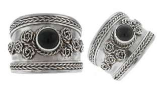 Wide Cigar Band Ring Sterling Silver Black Onyx 5   10  