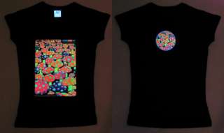 Mushrooms womens black t shirt (in UV blacklight)