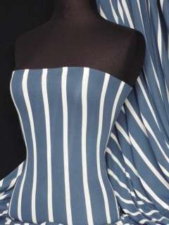 Stripe blue / white 100% viscose stretch fabric material Q422 BLWHT