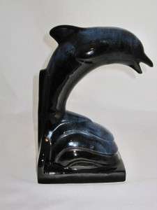 Blue Mountain Pottery Pair Dolphin Bookends Cobalt Blue  