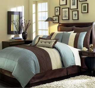   Blue Brown Beige Comforter (90x92) Bed in a bag Set, Queen Size