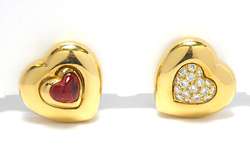  PARIS 18k Gold REVERSIBLE Heart Diamond & Tourmaline Earrings  