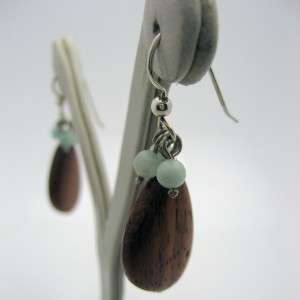 BRIGHTON silver earrings MARITIME wood grain drop turquoise beads 