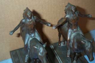 Antique Jennings Bros Bronze Bookends Native American  