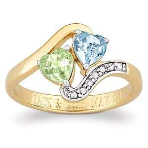   Sterling Couples Birthstone Hearts Engraved Ring with Diamond Accent