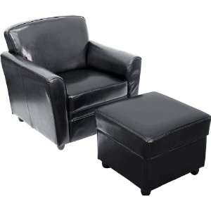   Leather Club Chair with Black Leather Ottoman [BT 8015 BK GG] Office