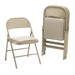 Steel Folding Chairs with Padded Seat   Light Beige (Set of 4) product 