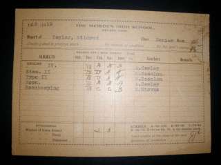 1919 MERIDEN CONN HIGH SCHOOL REPORT CARD MILDRD TAYLOR  
