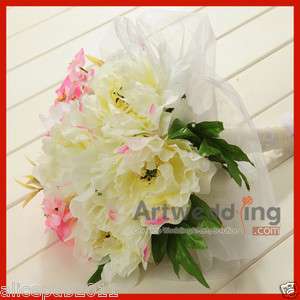 Vibrant Silk Yellow Pink Carnation Organza Wrapped Wedding Bouquet 