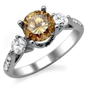   Brown 3 Stone Round Diamond Engagement Ring 18k White Gold Jewelry