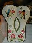 FRENCH Ceramic BIRD BEIGE w/FlOWERS Double SPOON REST~Hand Painted 