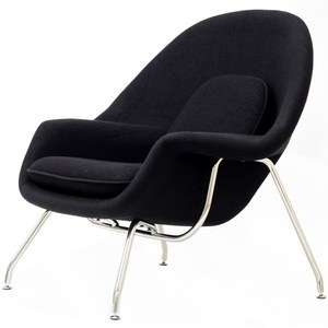 Eero Saarinen Style Womb Chair and Ottoman Set in Black  