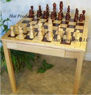 CHESS TABLE w/ set weighted STAUNTON WOOD 7 men pieces  