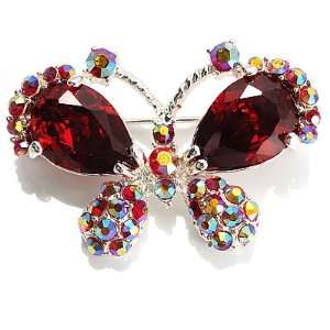  Small CZ Butterfly Brooch (Silver&Red) Jewelry