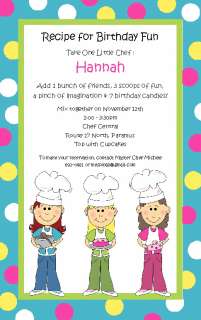 Cooking Girls Invitations Birthday Party Baking Chef  